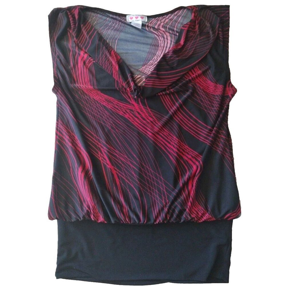 trixxi Blouse Woman‎ XL Black Red Geometric Cowl Neck Office Business Career